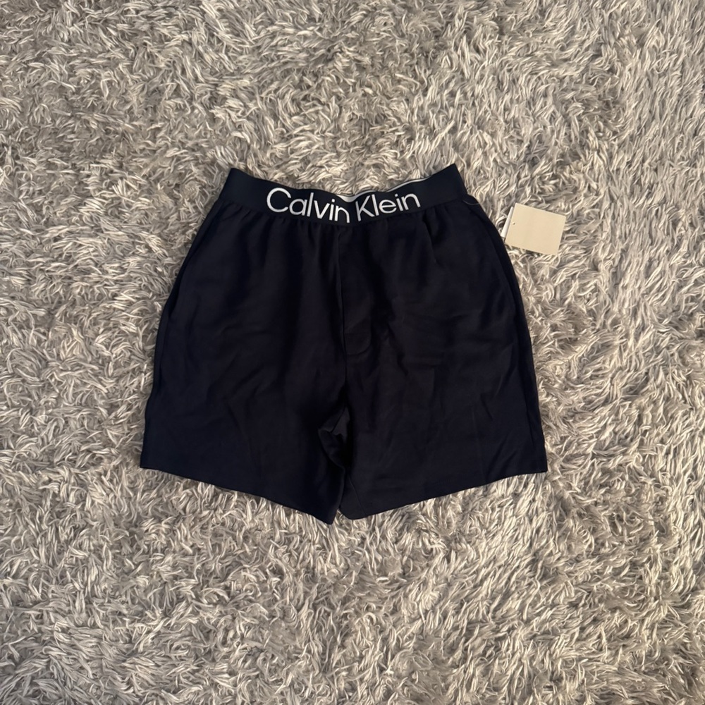 Calvin Klein Navy Blue Cotton Microfiber Sleep Shorts
